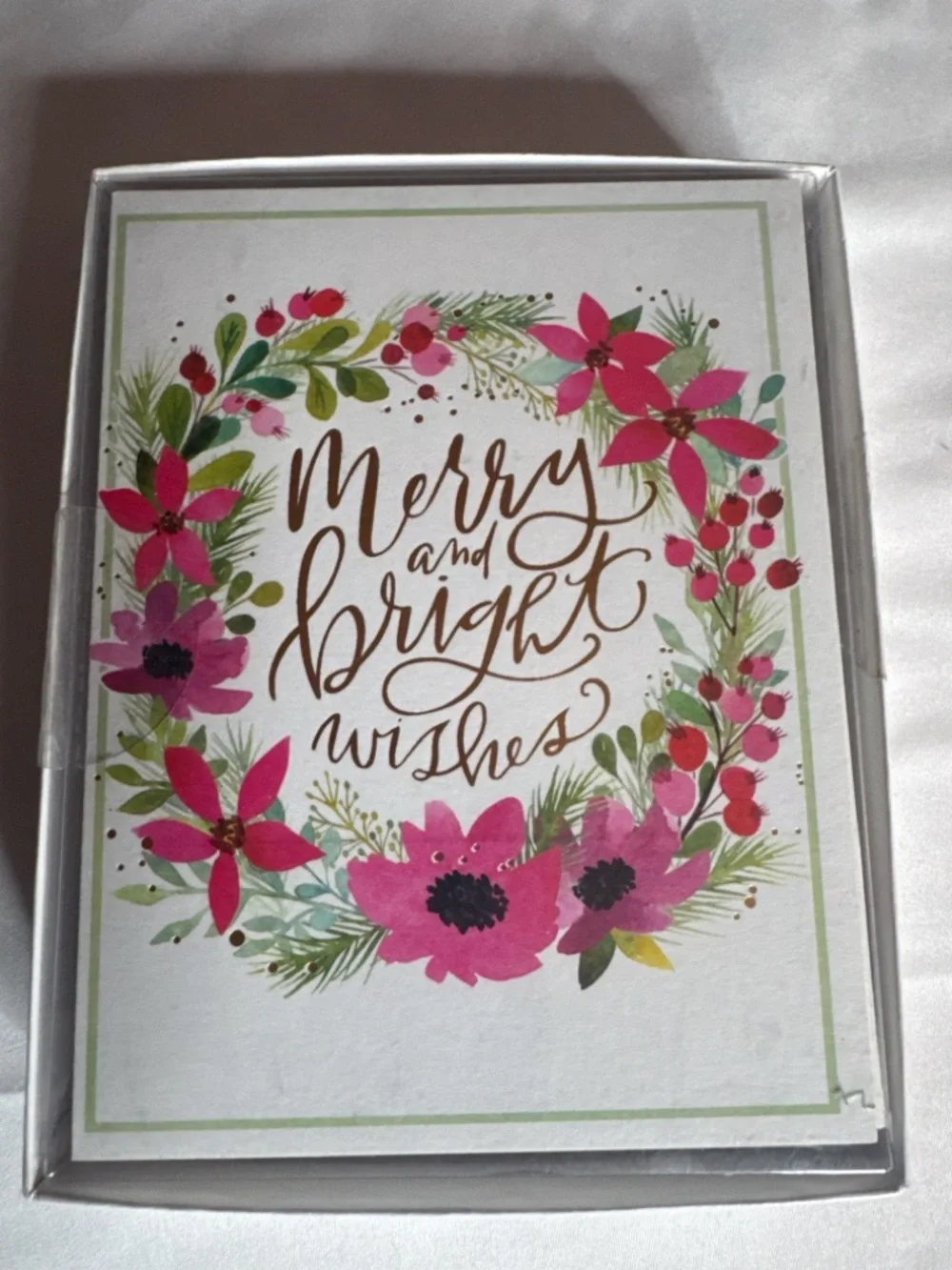 Leanin’ Tree Christmas Cards Box Set 12 Floral Merry & Bright w/ Envelopes USA - Picture 1 of 2